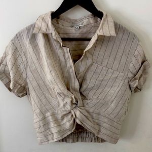 100% linen casual modern crop top